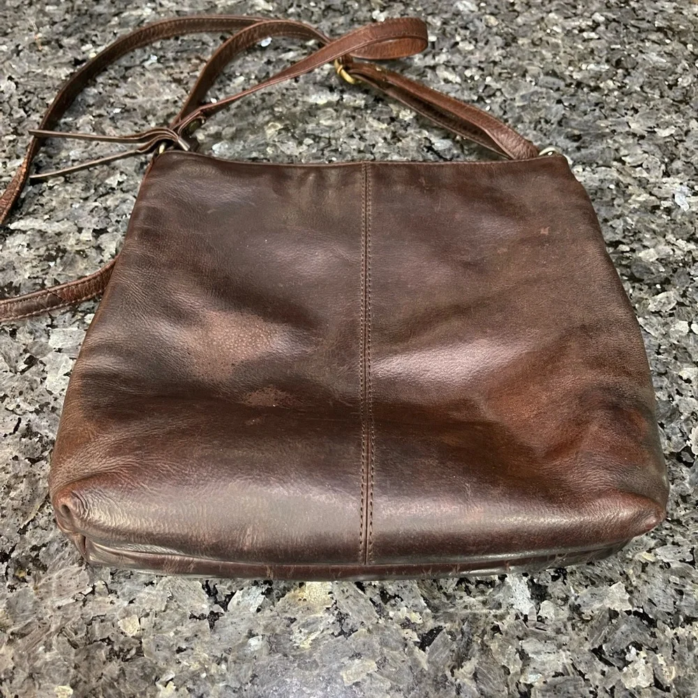 Oak Leathers Dark Brown Leather Crossbody Bag with Double Zip Front